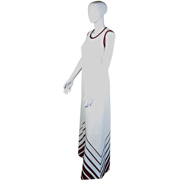 Kay Windsor 1960s Brown and White Maxi Dress with Chevron Pattern - Size 18 - Picture 2 of 11